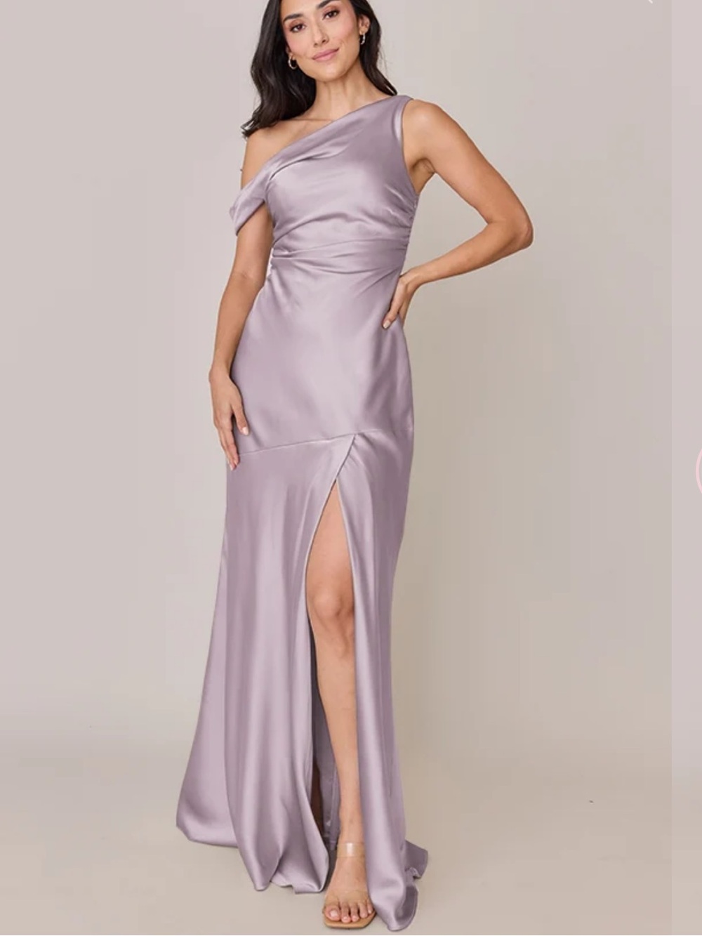 Revelry- Livvy One-Shoulder Satin Gown in Lilac